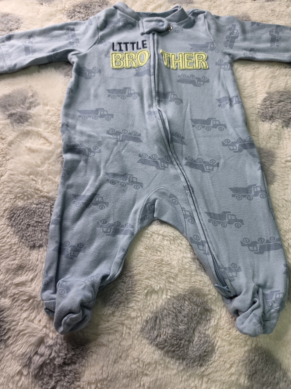 Carter's Light Blue 'Little Brother' Truck Print Footie